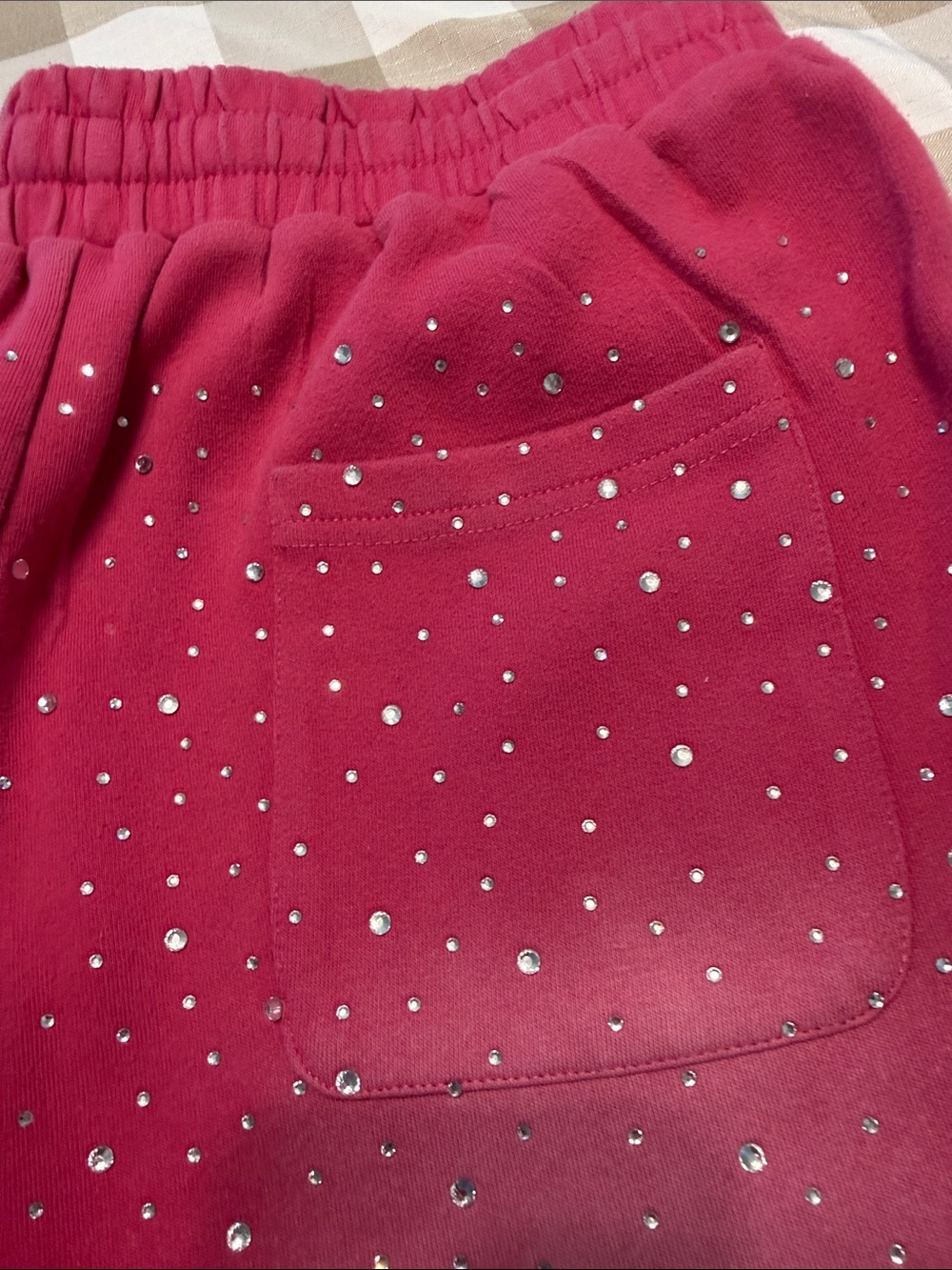 ROMWE Hot Pink Rhinestone Drawstring Athletic Shorts - Picture 3 of 5